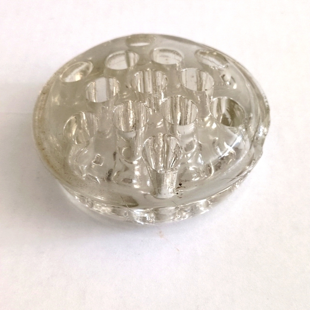 Antique Heavy Glass Flower Frog with 13 Holes - Vintage Floral Arrangement Tool